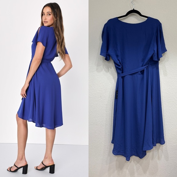 NWT Lulus Rise to the Occasion Royal Blue Midi Wrap Dress - Picture 3 of 10